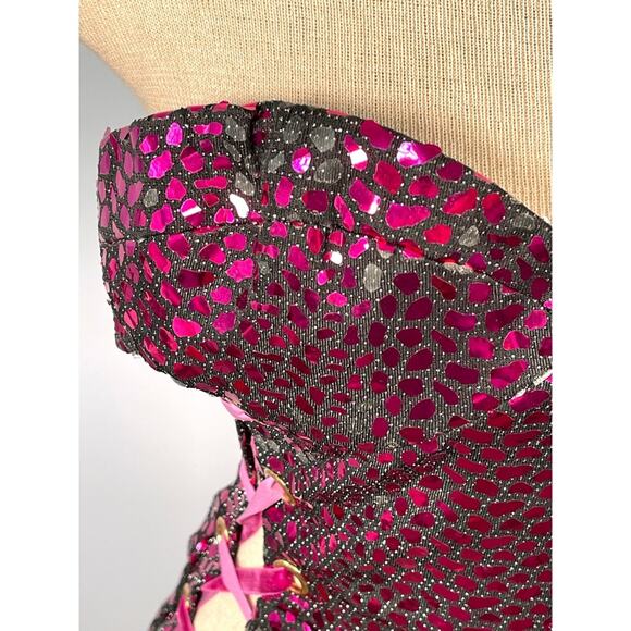 Bronx and Banco Juliette Lace Up Mini Dress & Gloves in Pink & Purple Size L - Picture 10 of 16